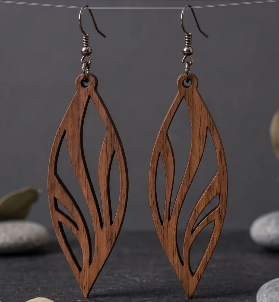 Wave Leaf Dangle Earrings — full DXF linework preview