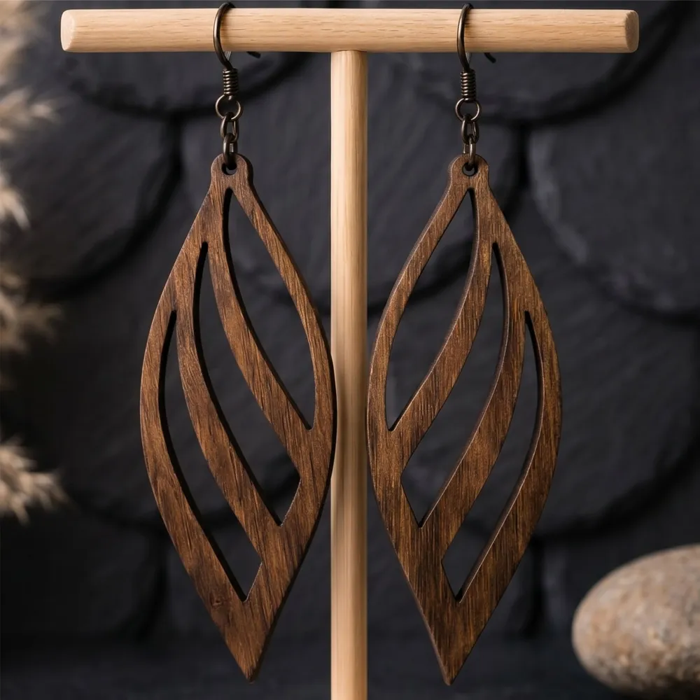 Wave Leaf Dangle Earrings — full DXF linework preview