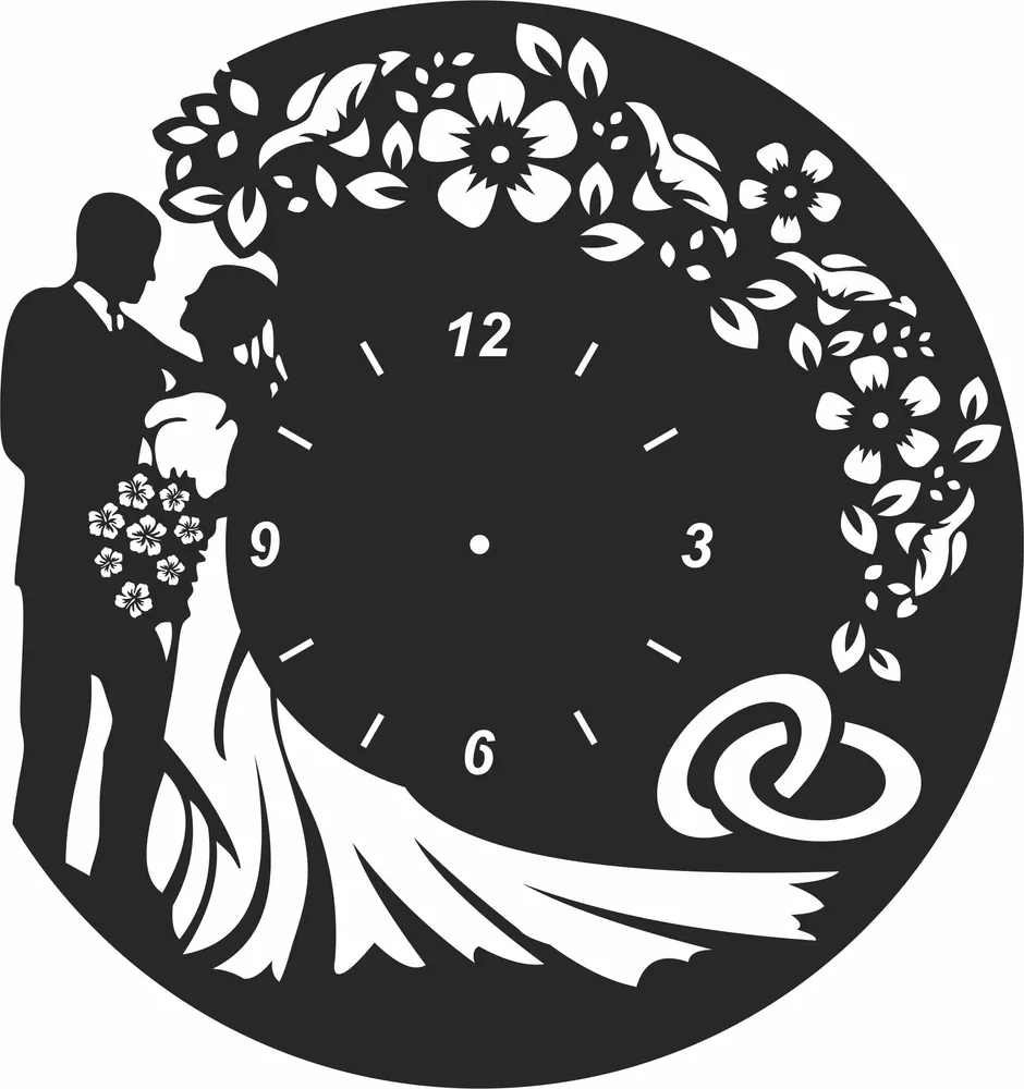 Wedding Wall Vinyl Clock Clipart — full DXF linework preview