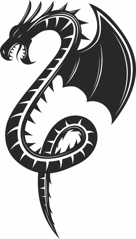Winged Wyvern Dragon Serpent Artwork — DXF linework preview