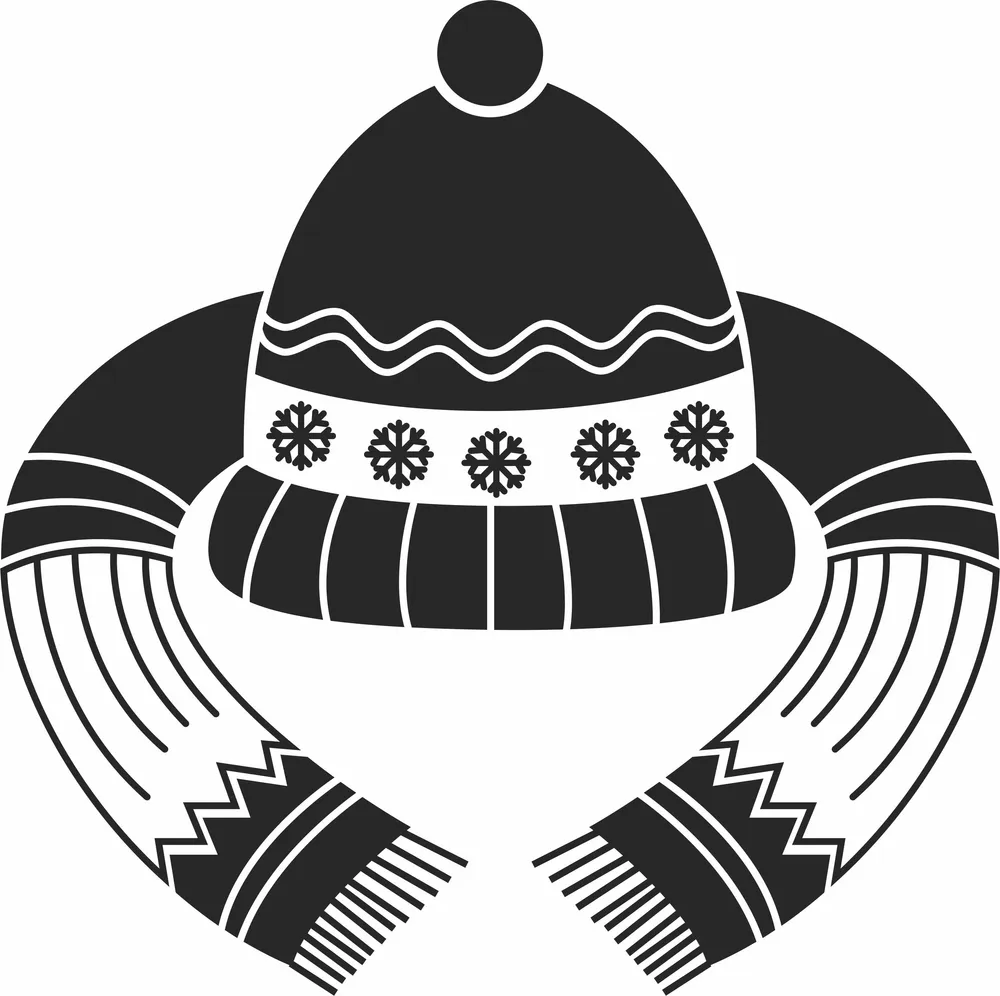 Winter Beanie Hat and Snowflake Pattern Scarf Set — DXF linework preview