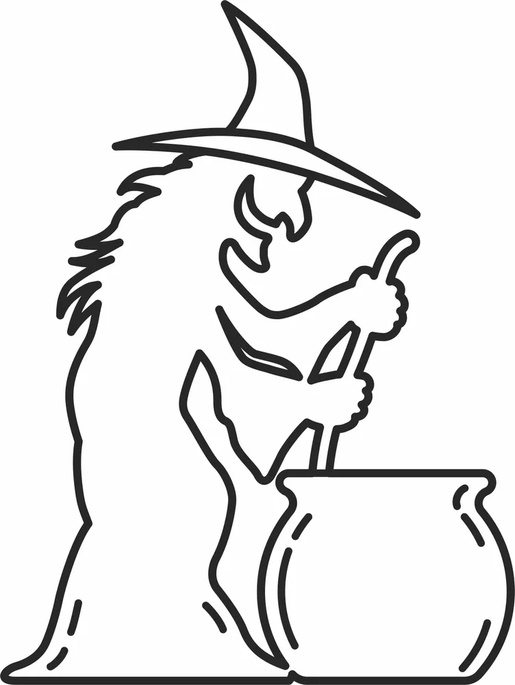Witch Preparing Potion Halloween Clipart — full DXF linework preview