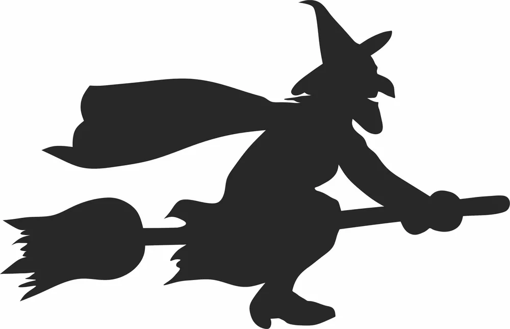 Witchcraft Halloween Silhouette — full DXF linework preview