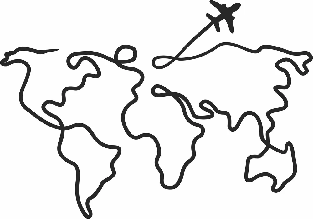 World Map One Line Wall Art — full DXF linework preview