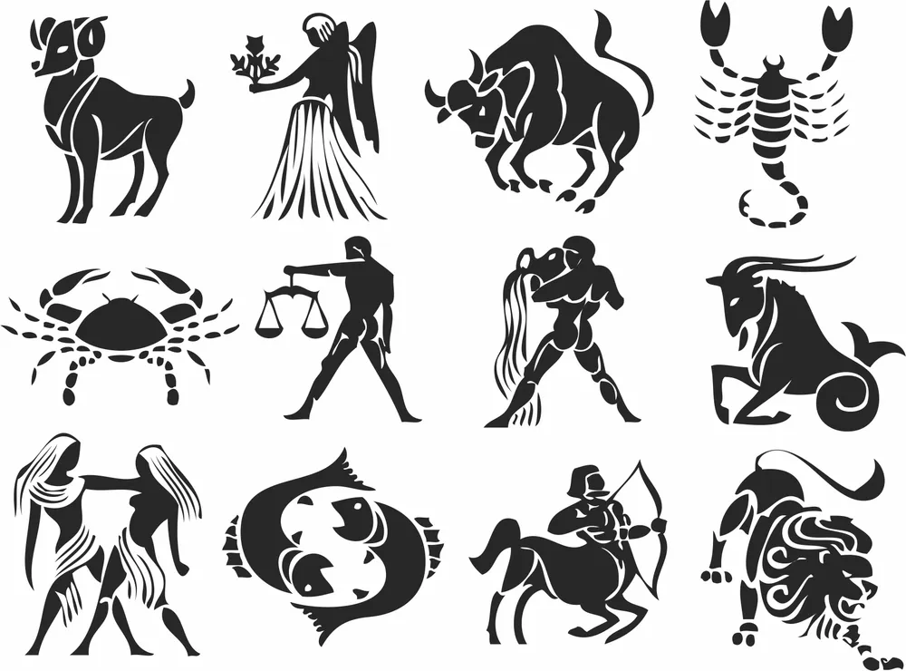 Zodiac Horoscope Wall Art — full DXF linework preview